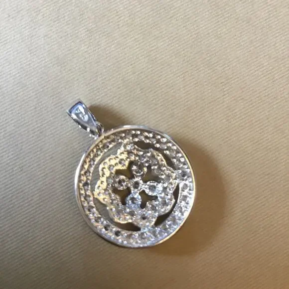 Sterling Silver Round Peony Crystals Pendant - Picture 3 of 6